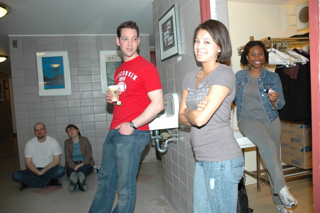 students standing around backstage