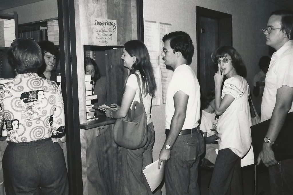 students waiting in line
