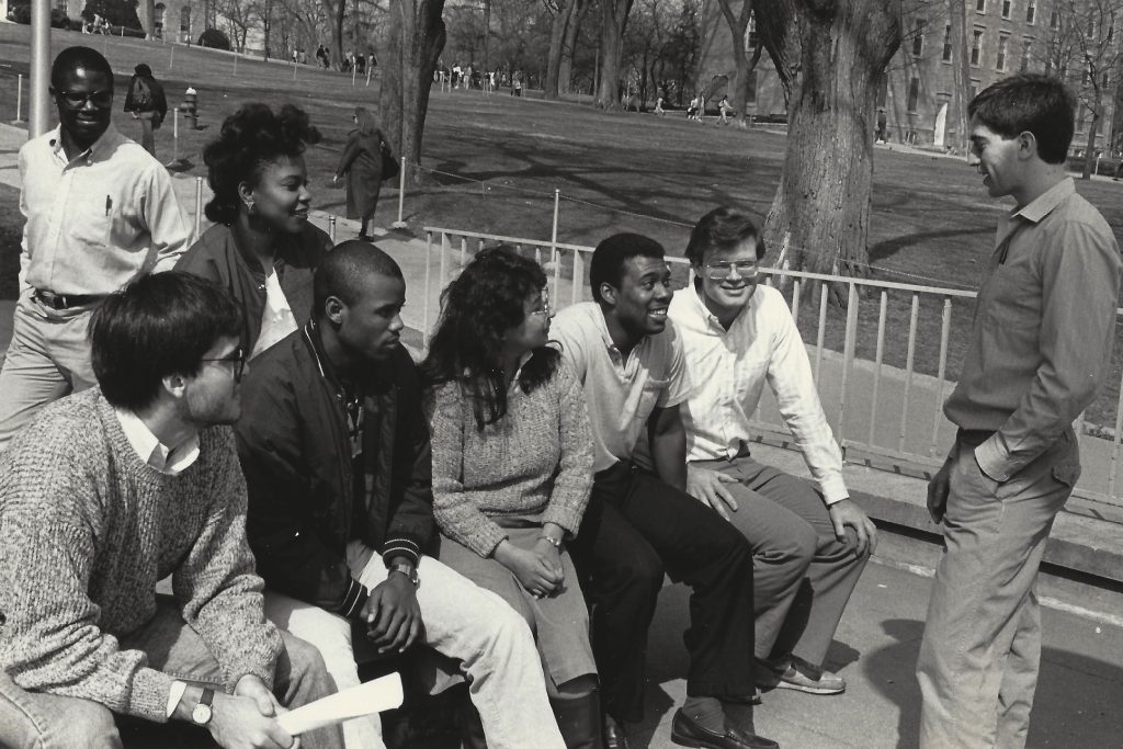 students hanging out in a park