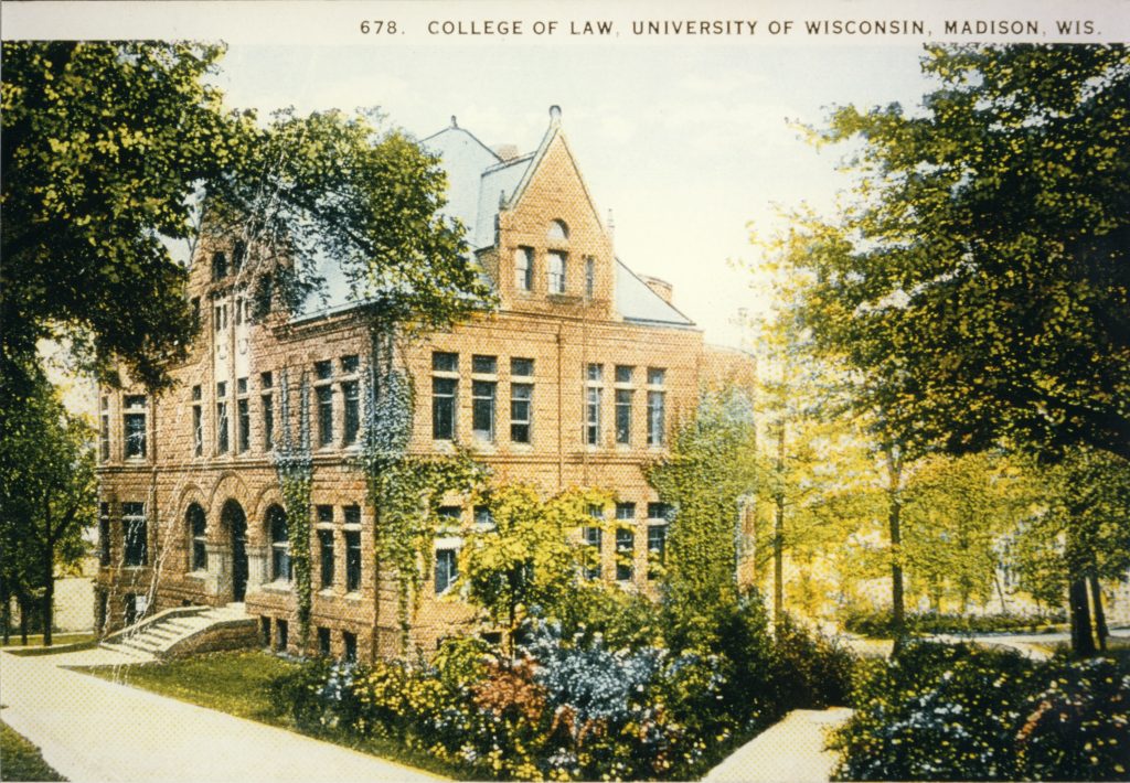 Antique print of original UW Law School building photo.