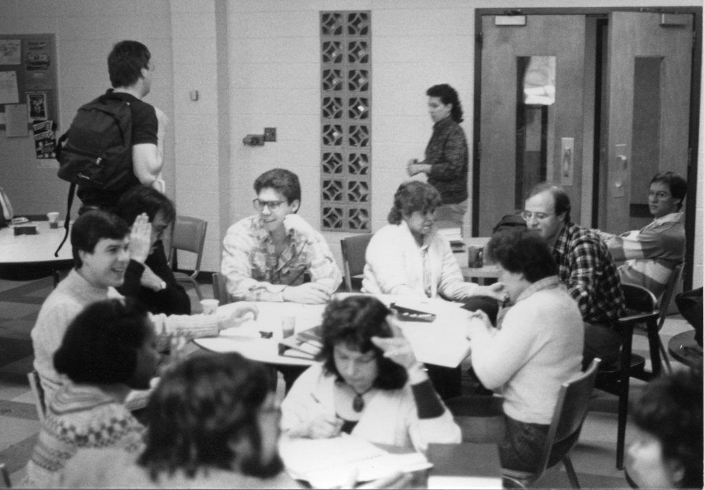 students gathering and studying