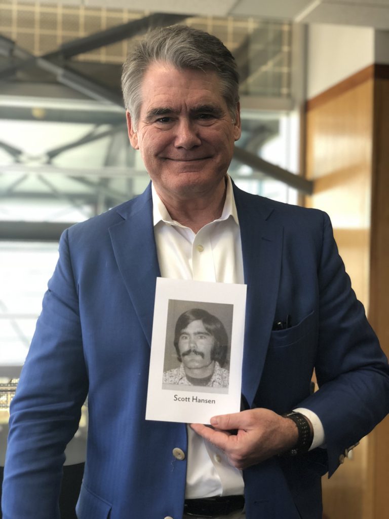 Scott Hansen '76 holds his class exit photo