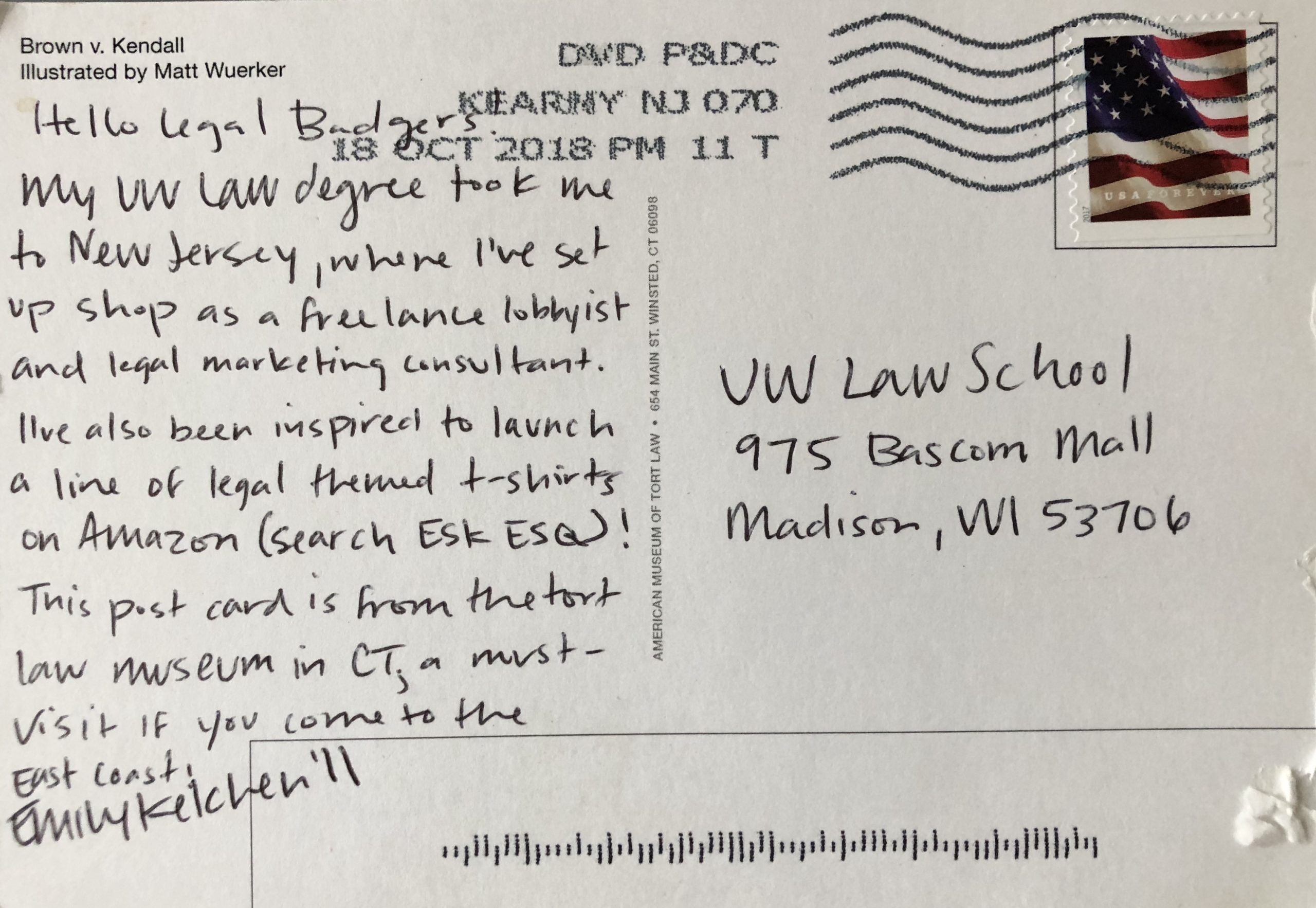 Emily Kelchen's postcard, postmarked Kearny NJ