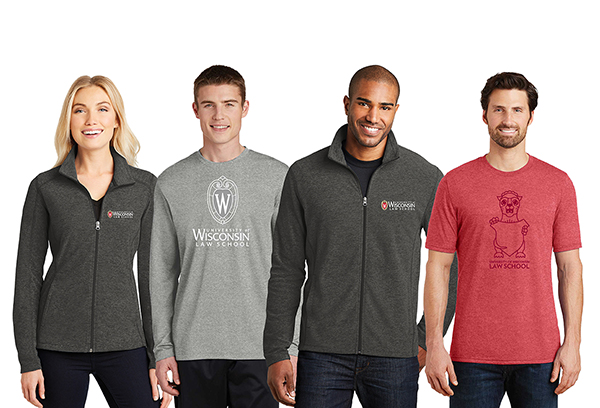 Four people modeling UW apparel