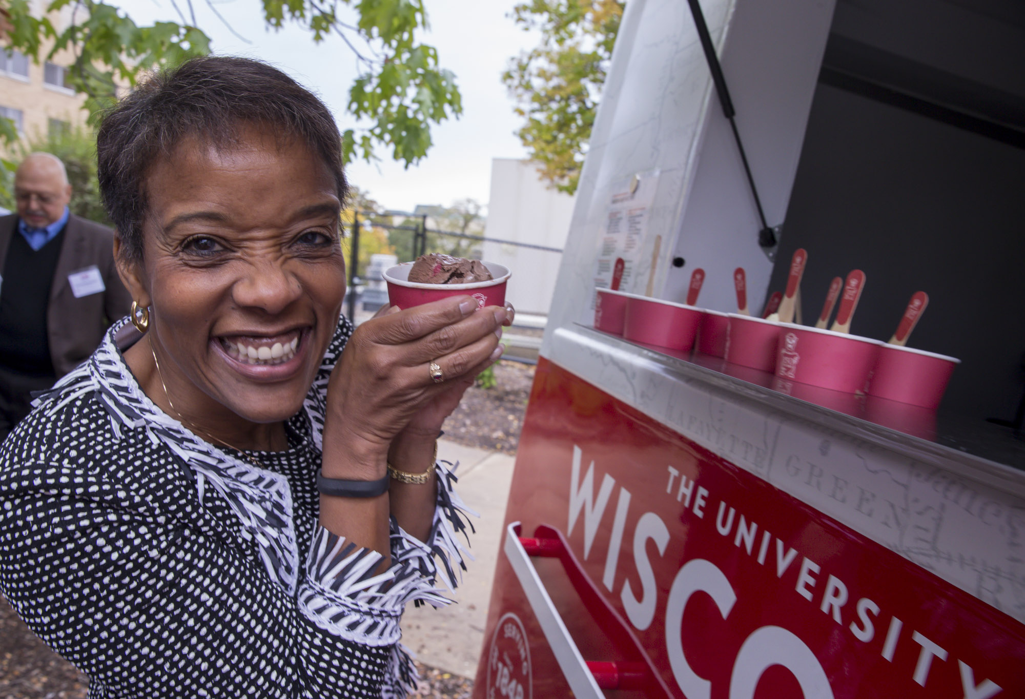 alum Michelle Behnke posing with ice cream