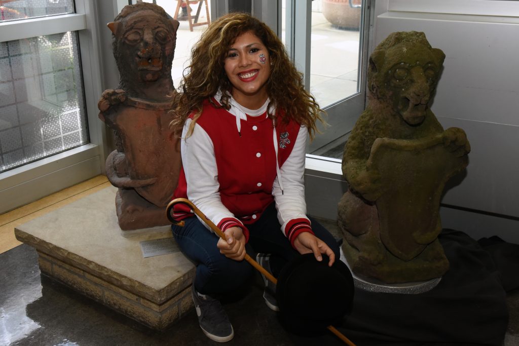 Law student with two gargoyles