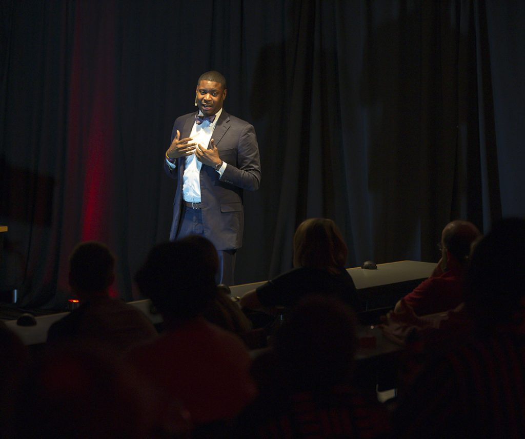 Everett Mitchell talking at UW Law Talks