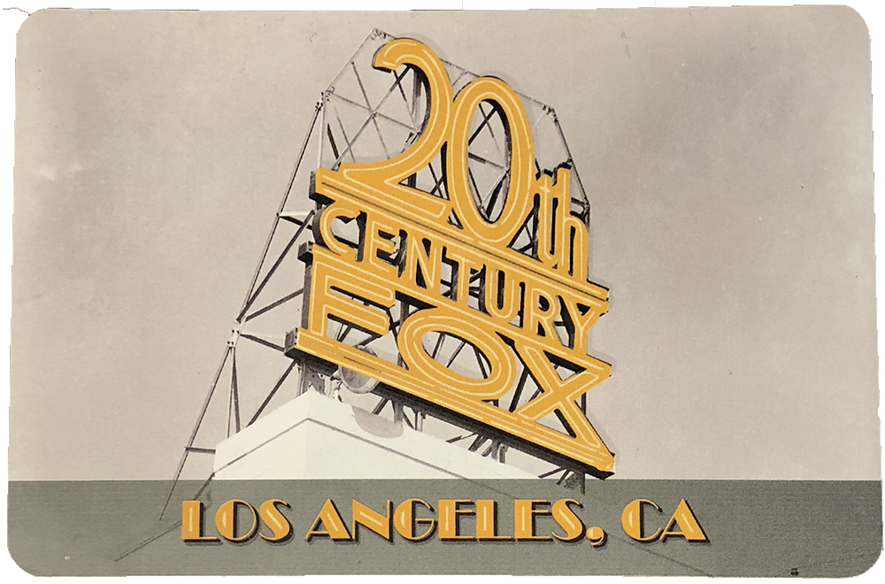 Postcard: 20th Century Fox's classic neon studio sign on Building 89, Los Angeles California