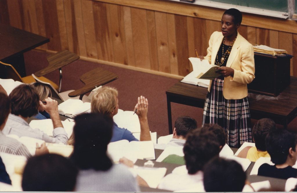 Law professor teaching a class.