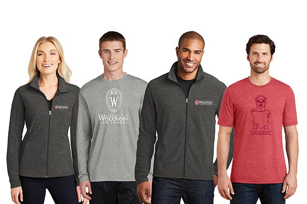 Four people modeling UW apparel
