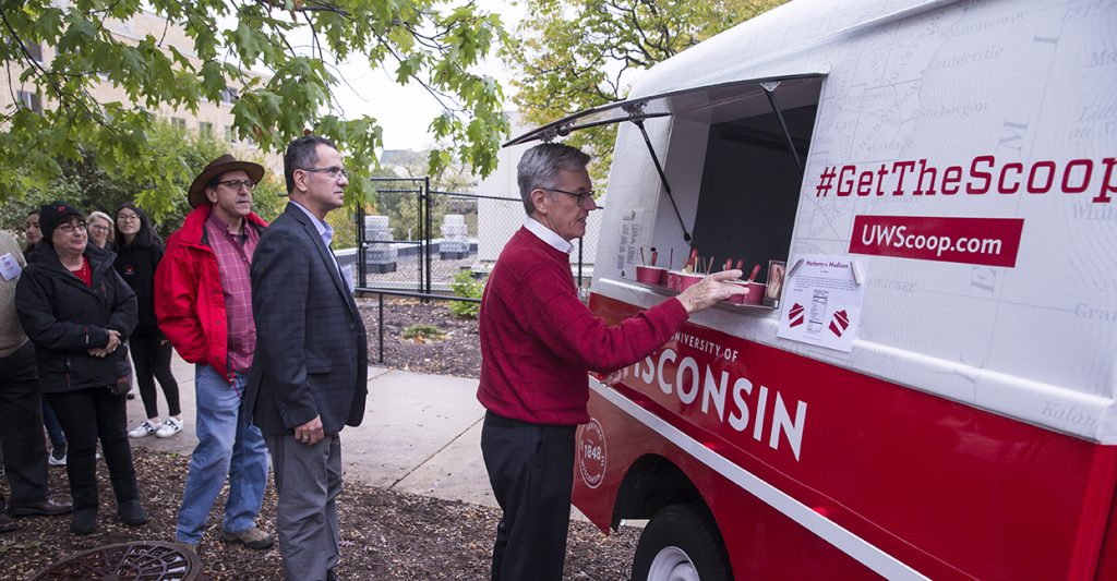 Alumni getting ice cream from a UW truck